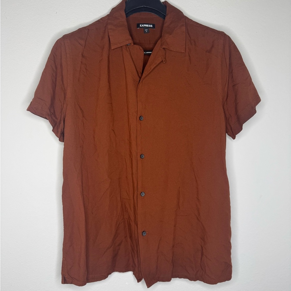 Express Shirt Men's Medium Brown Lightweight Button Up Short Sleeve